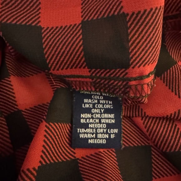 Chaps XL Red & White w/Checked Print Long Sleeve Button-Front Sheer Blouse - EUC - Picture 4 of 4